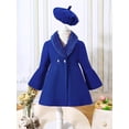 thumbnail image 2 of renvena Little Girls Winter Woolen Blend Dress Coat Furry Collar Flare Sleeve Outwear Windbreaker with Hat Size 2-8 Royal Blue 5-6, 2 of 7