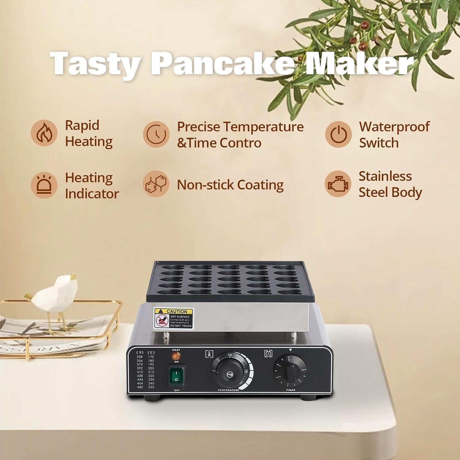 Kicctian Mini Pancake Maker, 25-Hole 1.8" Round & 1.6" Heart Nonstick Waffle Maker, Adjustable Temperature, 850W