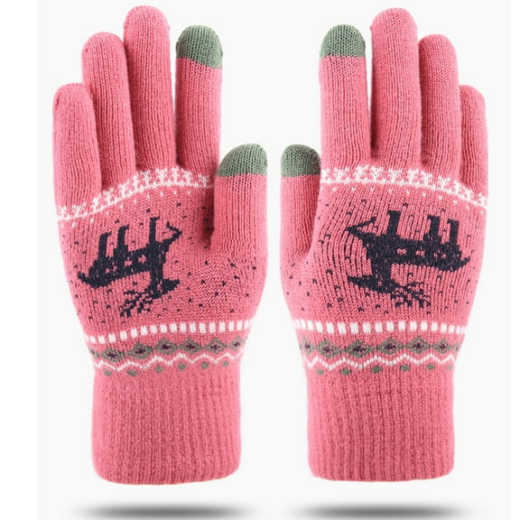 Luxalzxs Women Christmas Double Layer Fawn Pattern Thick Warm Gloves Knitting Wrist Gloves Mittens