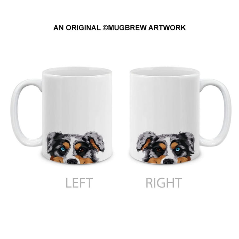 Funny Black Blue Merle Australian Shepherd Coffee Mug 11oz White Ceramic Cup Novelty Animal Portrait - Pet Owner Appreciation Thank You Gifts For Aussie Dog Lovers