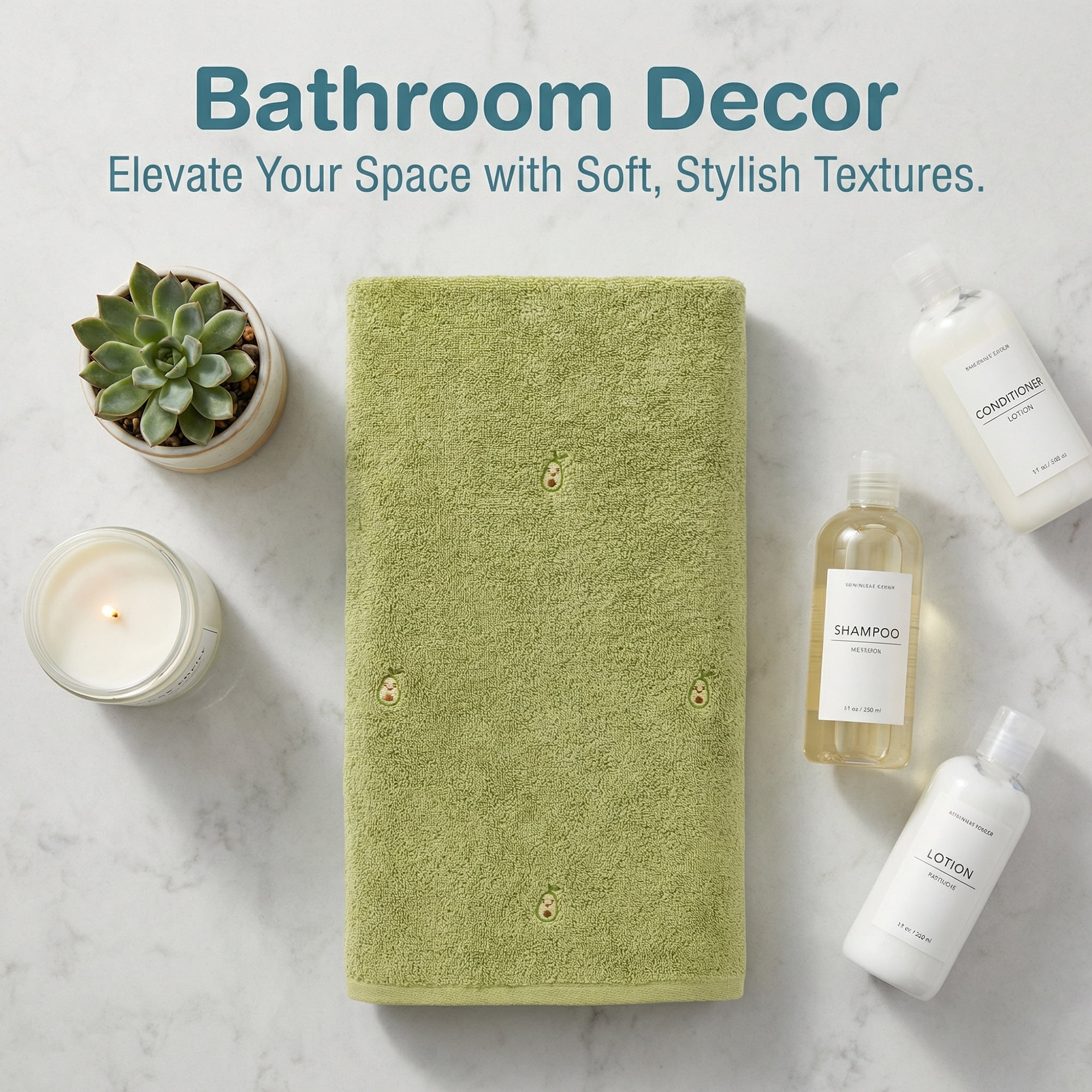 Unique Bargains Absorbent Cotton Bath Towel 2 Pack Avocado Green 55"x28"