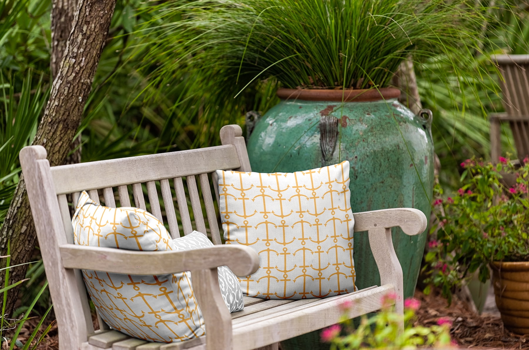 18" x 18" Simply Daisy Anchor Pattern Indoor/Outdoor Pillow, Egg Yolk Yellow Qty 1