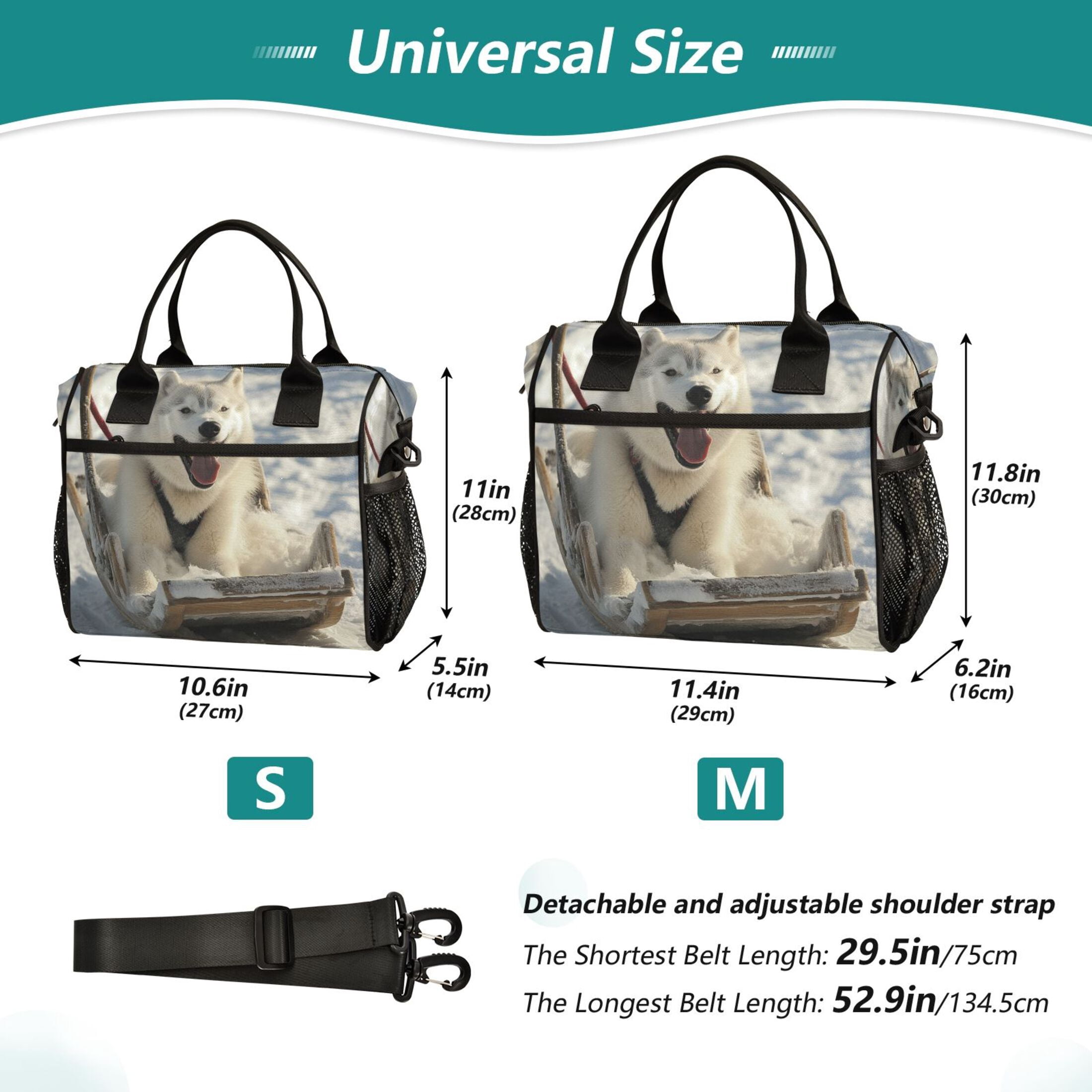 WOBOGO Alaskan Dog on A Sledge Lunch Bag Large Capacity Leak Proof Insulation Soft Adult Men and Women Universal 11×10.6×5.5in