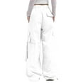 thumbnail image 6 of Lenpel Cargo Pants for Women Baggy Drawstring Elastic High Waisted Wide Leg Pants Palazzo Streetwear Casual Trousers, 6 of 6