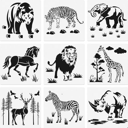 9 Pieces Animal Stencil Templates 8 Inch Reusable Animal Painting Stencil  Bear Tiger Elephant Horse Lion Giraffe Zebra Rhino Deer Craft Drawing  Template for Greeting Card Scrapbook Wall Art | Walmart Canada