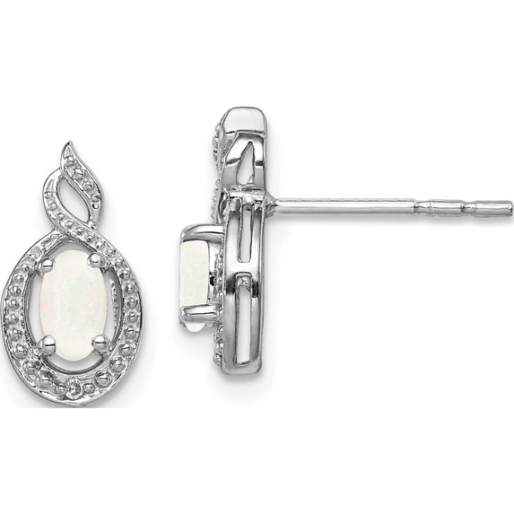 Sterling Silver Rhodium-Plated Created Opal & Diam. Earrings (13 X 7) Made In India qbe18oct