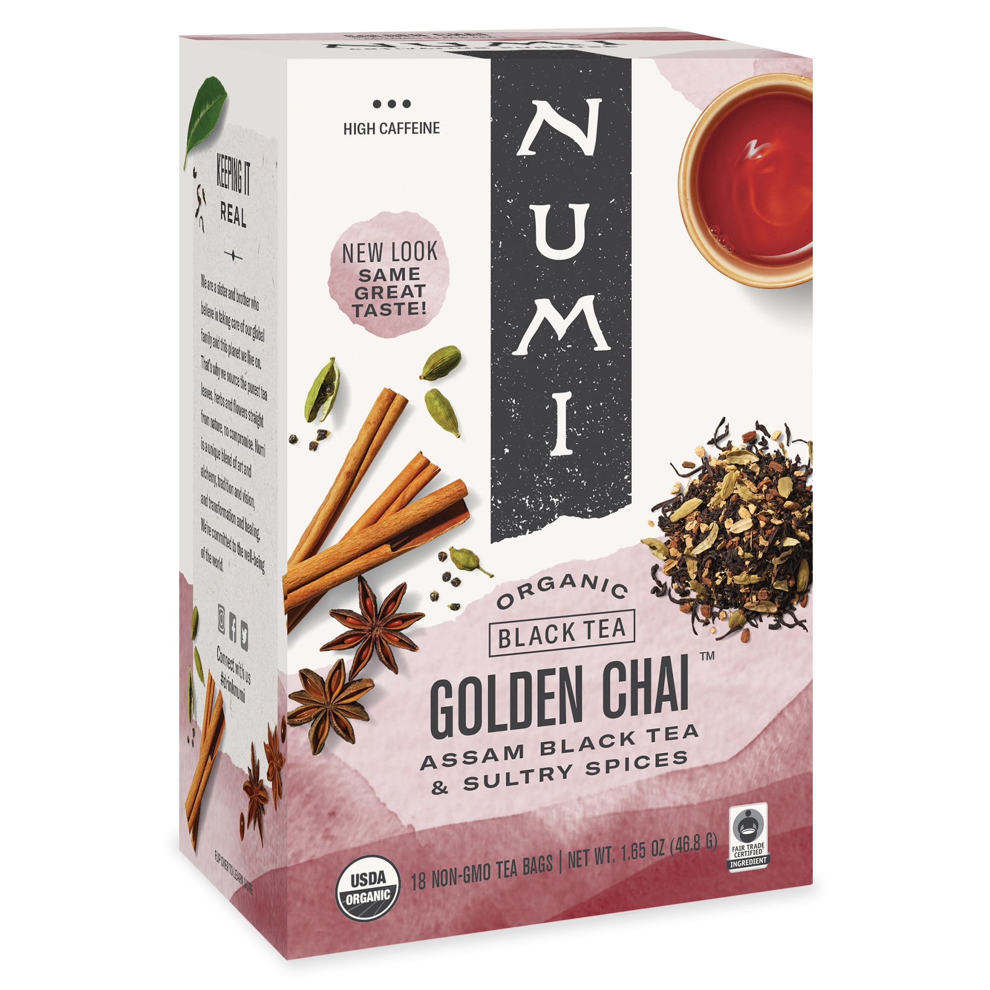 Numi Organic Golden Chai Black Tea Bags, 18 Count