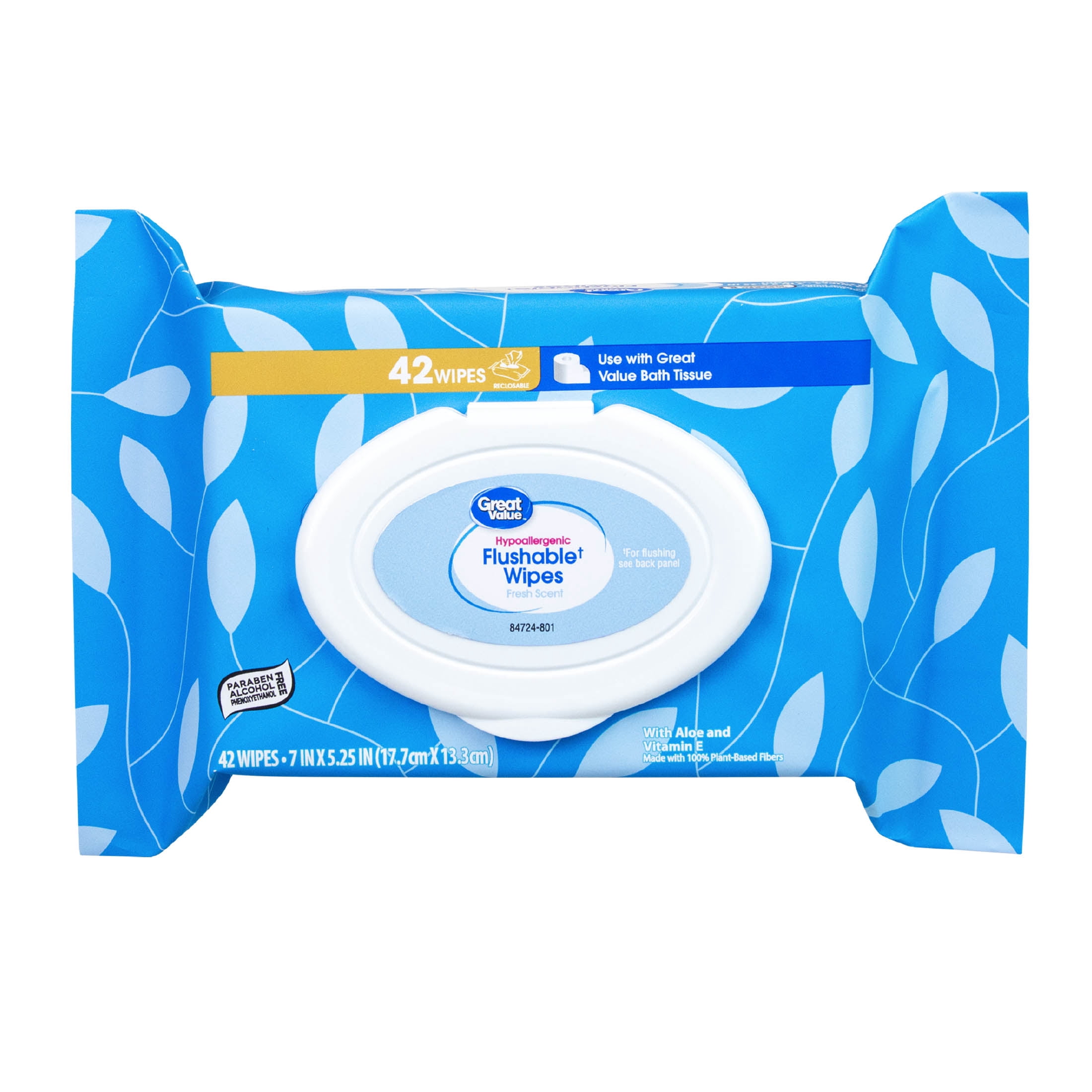 Great Value Fresh Scent Flushable Wipes, 1 Flip-Top Pack, 42 Total Flushable Wipes