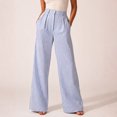 thumbnail image 2 of JUUNthy Womens Wide Leg Pants, Zipper Button Striped Pleated High Waist Casual Office Palazzo Dress Trousers with Pockets Khaki XL, 2 of 8
