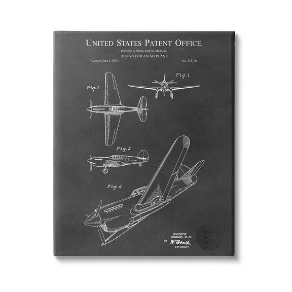 Stupell Industries Detailed Aircraft Blueprint Chart Graphic Art Gallery Wrapped Canvas Print Wall Art, Design by Karl Hronek
