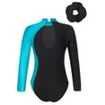 thumbnail image 2 of YONGHS Kids Girls Shiny Long Sleeve Gymnastic Leotard Unitard Biketard Bodysuit with Hair Band Set Lake Blue 6, 2 of 5
