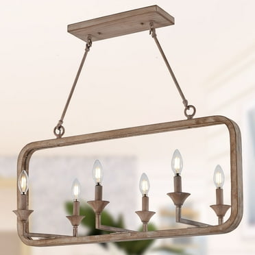 Wooden Pendant Light Farmhouse Lighting for Dining Room Kitchen Island Bedroom 6 Lights Adjustable Height