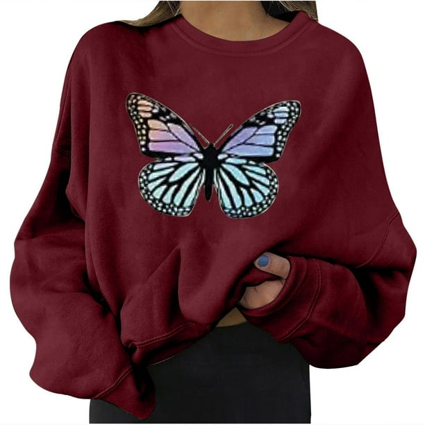 Mujeres moda casual estampado cuello redondo suelta manga larga blusa corta sudaderas sin capucha Fridja fjkfkj2845