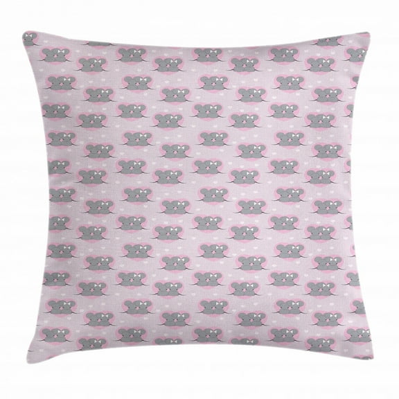 Pink and Grey Throw Pillow Cushion Cover, Little Mouse Characters with Hearts on Striped Backdrop for Toddler Nursery, Decorative Square Accent Pillow Case, 24 X 24 Inches, Pink Grey, by Ambesonne