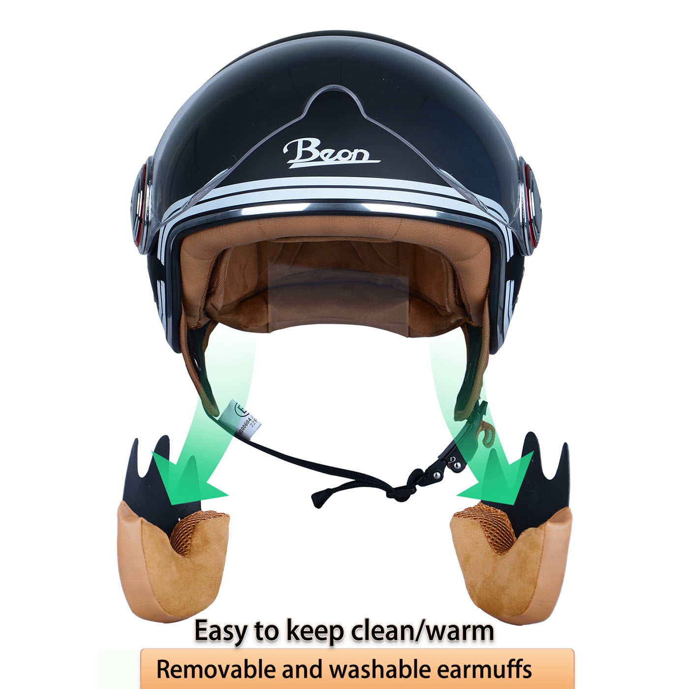 BEON Half Face Retro Vintage Motorcycle Helmet with Anti-Scratch Visor for Adults Moped Vespa, DOT & ECE Approved
