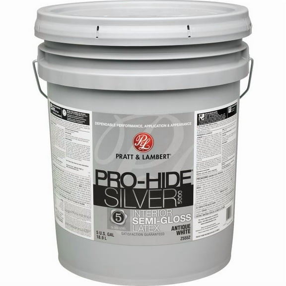 Pratt & Lambert 0000Z5552-20 Pro Hide Silver Antique White Interior Semi Gloss, 5 gal