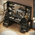 thumbnail image 4 of UGTOO 58.3" Large Vanity Desk with LED Lights, Black Makeup Dressing Table with Adjustable Brightness, Modern Bedroom Vanity with Mirror & Storage, 4 of 19