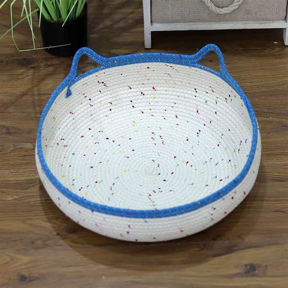 ZZkhGo Rope Woven Pet Litter 35x35x13 cm All Year Round Scratch Board Wear-Proof Non-Shedding Cat Bed Cotton Linen Rattan Basket Toy Organizer