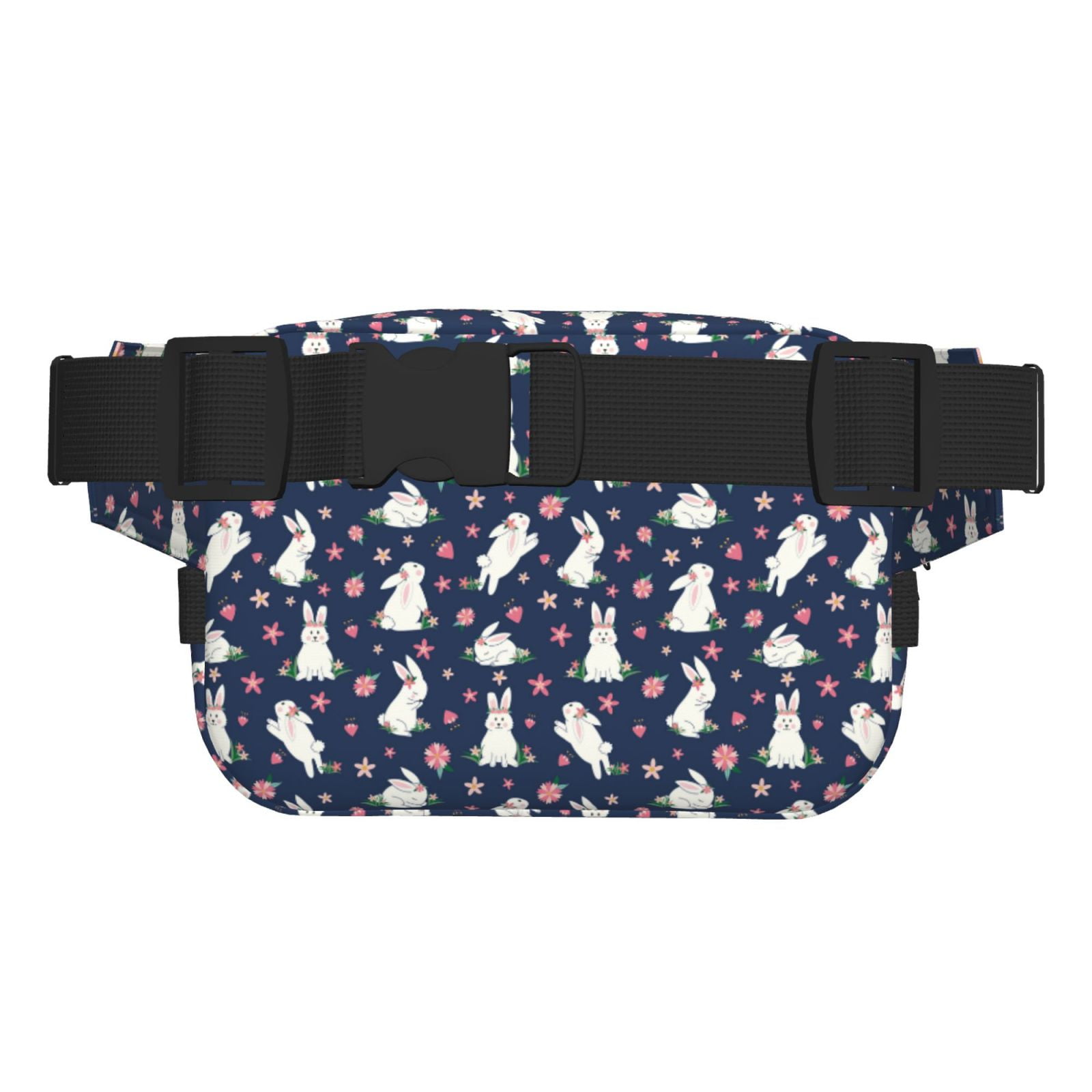Picia Rabbit And Flower Print Square Double-Layer Waist Bag Mini Adjustable Waist Belt Bag Exercise Running Travel Hiking