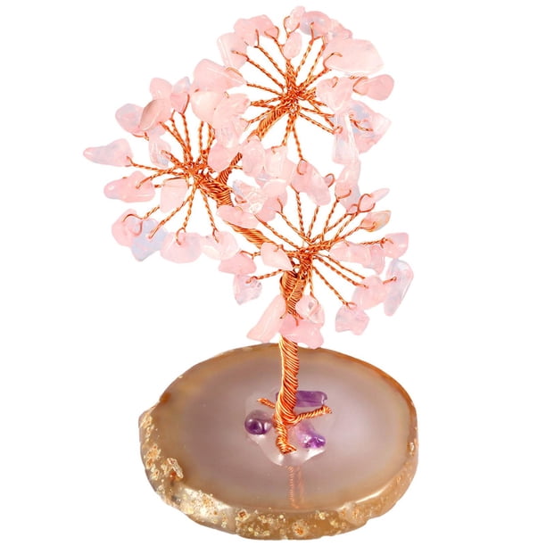 Cristal de equilibrio de chakras del árbol del dinero para la buena suerte, la riqueza y la decoración del escritorio de la oficina. Rosado