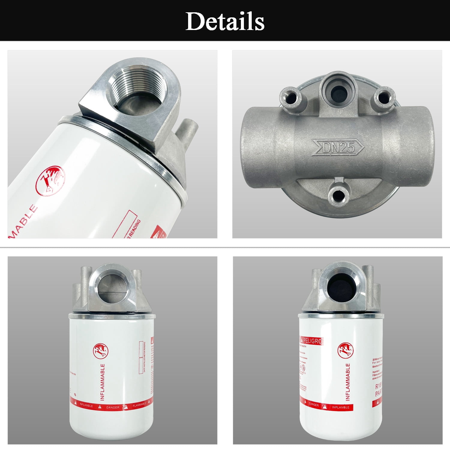 1 Inch NPT Fuel Tank Filter Kit, High Flow Fuel Filter 25 GPM 30 Micron Spin-on Cartridge Style Particulate Filter Compatible With Diesel Transfer Pump