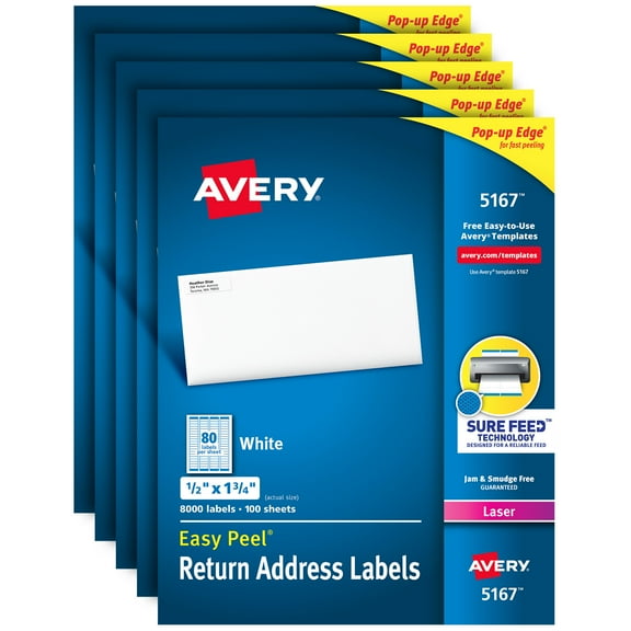 Avery Easy Peel Return Address Labels, 1/2"x1-3/4" 8,000 Labels (5167) - 5 Pack