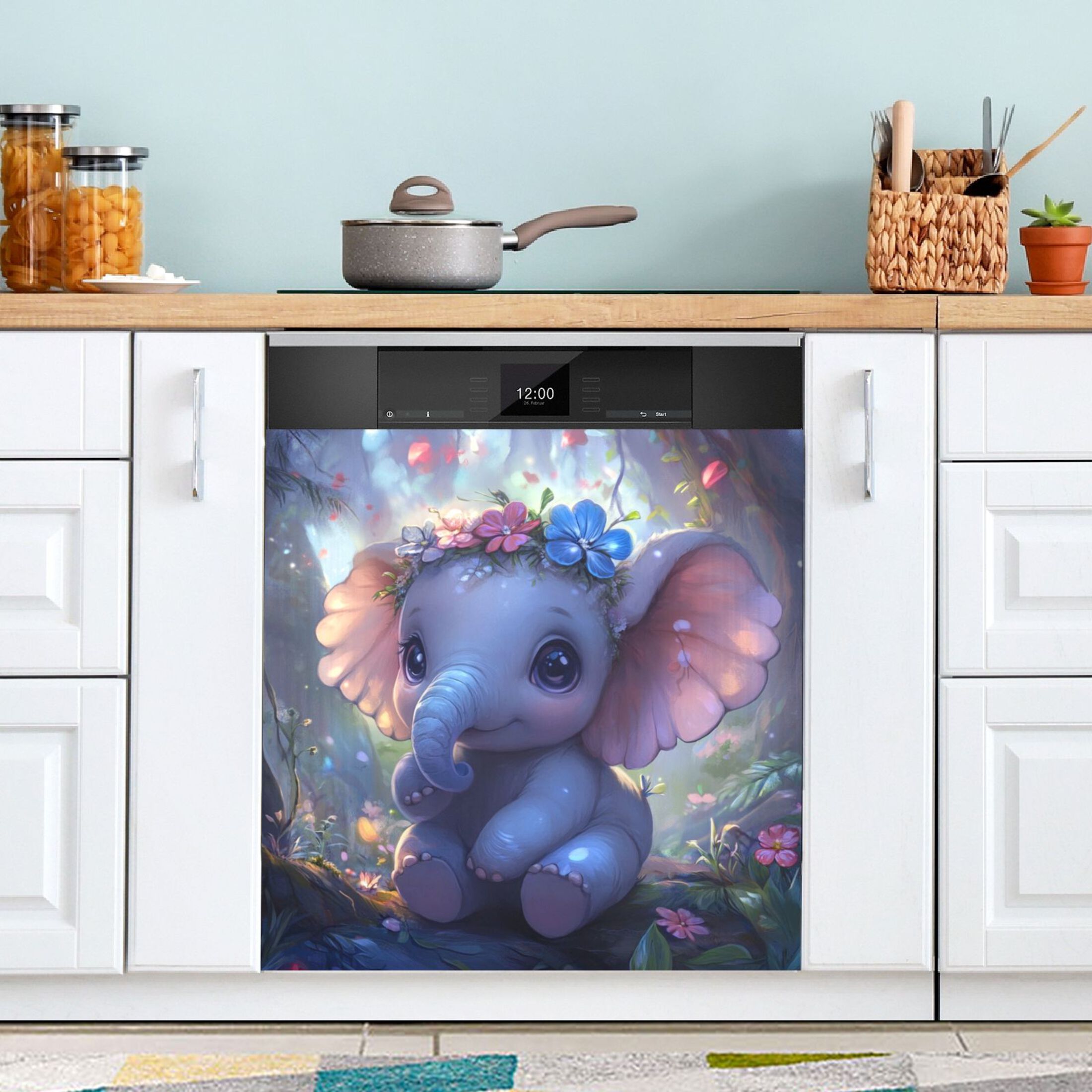Dishwasher Magnetic Sticker 23x26 Inch Refrigerator Magnetic Sticker Washing Machine Magnetic Sticker Kitchen Panel Magnetic Sticker Home Decor Super Cute Elephant