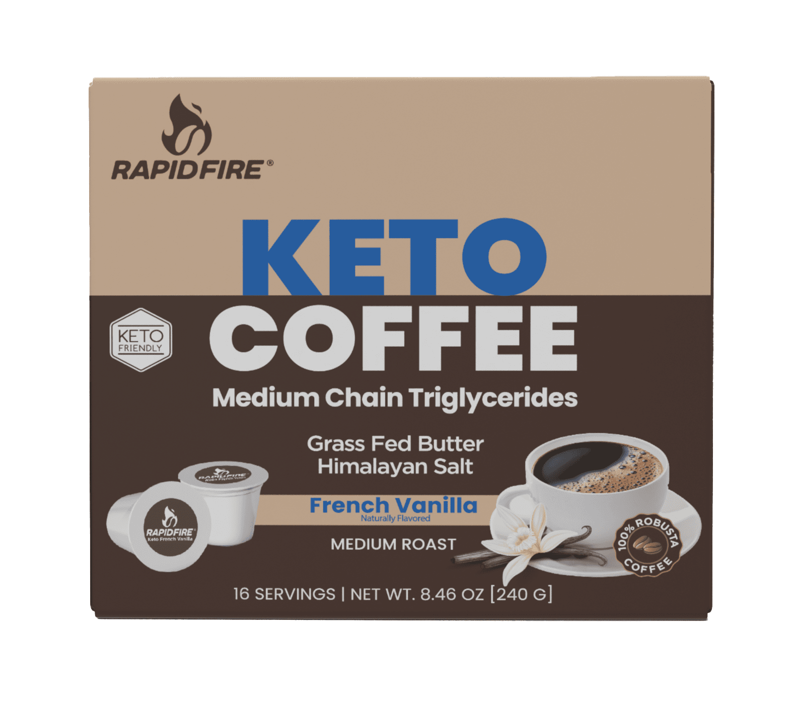 Rapid Fire Ketogenic Coffee Pods, French Vanilla Flavor, 8.48 oz., 16 pods