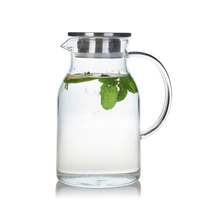 500ml Glass Water Pitcher Acrylic Transparent Juice Bottle Striped Juice Jug Ice Cold Juice Jug with Lid for Home Bar
