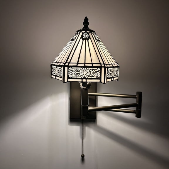 Tiffany Style Sconce Lamp Swing Arm  White Stained Glass Hexagon LED Bulb Included 13”W*8”D*15”H