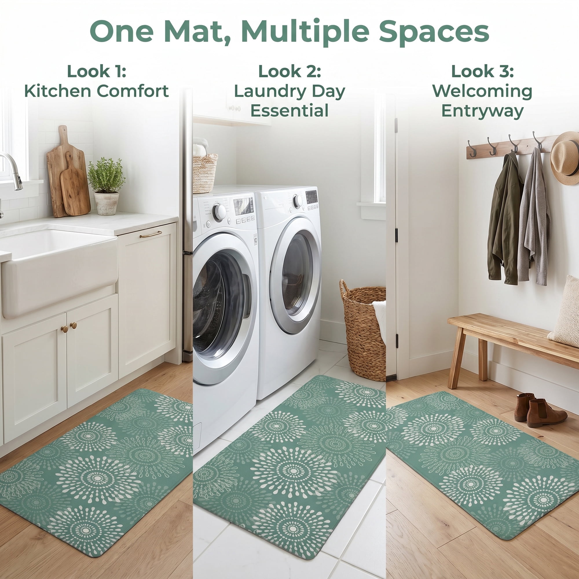Unique Bargains Cushioned Waterproof Non-Slip Standing Mat Light Green 30" x 17"