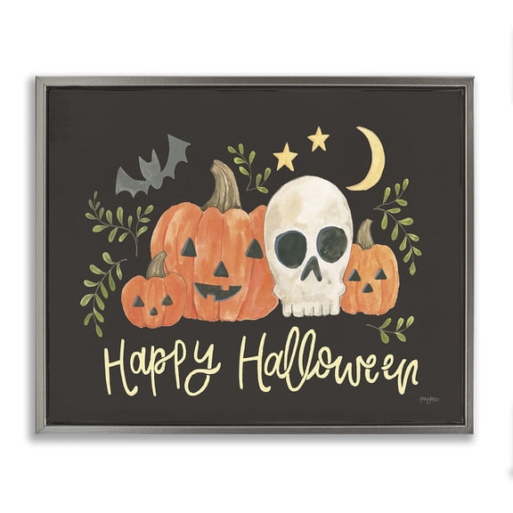 Stupell Industries Farmhouse Whimsical Happy Halloween Gray Floating Frame Canvas Art, 31 x 25, by Jenaya Jackson