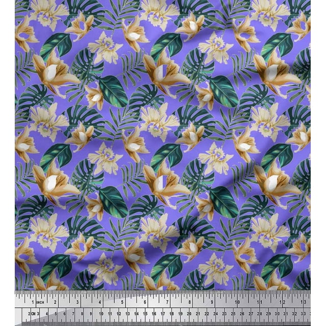 Soimoi Cotton Duck Fabric Monstera Leaf & Floral Print Fabric by Yard 56 Inch Wide