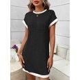 thumbnail image 4 of Women Casual A Line Dress Loose Fit Short Sleeve Round Neck Mid Length Summer Everyday Wear, 4 of 7