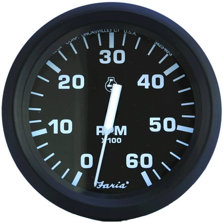 Faria Euro Black 4" Tachometer - 6,000 RPM (Gas - Inboard I/O) [32804]