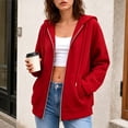thumbnail image 2 of Domzest Womens Zip Up Hoodie Long Sleeve Oversized Zipper Hooded Sweatshirt Casual Solid Lightweight Fall Coat with Pockets Red XXXL, 2 of 7