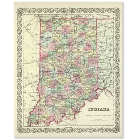 Indiana 1856 Vintage Map 11x14 Unframed Print–Antique Colton’s Atlas Poster, Historical Cartography Reproduction, Rustic Midwestern Wall Art for Living Room, Office, Library, Study, Classroom, or Den