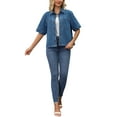 thumbnail image 2 of INSPIRE CHIC Women's Short Sleeve Denim Jacket Button Down Boxy Shirt Tops Casual Jean Jackets S Blue, 2 of 6