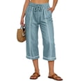 thumbnail image 3 of MLQIDK Light Blue Crop Capri Pants for Women Crop Capri Pants Elastic Waist Knee Length Plus Size Capris Dressy Casual Pedal Pushers with Pockets Light Blue L, 3 of 5