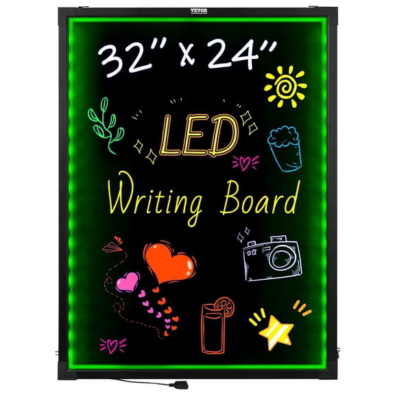 LED Message Writing Board 32x24 Inch Illuminated Erasable Lighted Chalkboard Neon Effect Menu Sign Drawing Board with 8 Fluorescent Chalk Markers and Remote Control