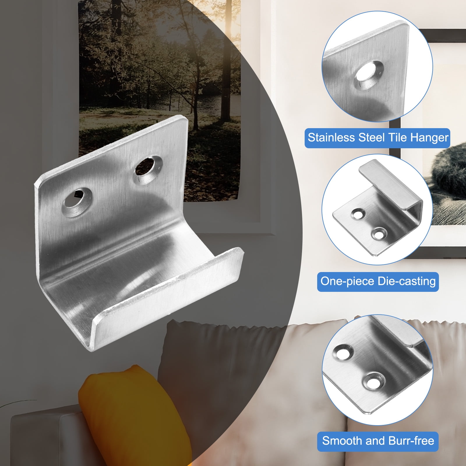 Uxcell 10 Pcs Stainless Steel Tile Hanger Tile Display Bracket Silver Inner Width 0.79"