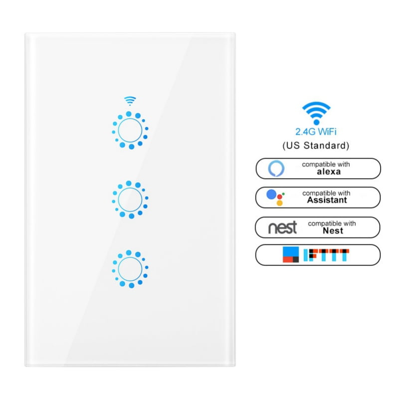 2/3 Gang Wifi Interruptor De Parede Touch Dimmer Luz Inteligente Com Controle App Google Alexa 