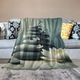 thumbnail image 2 of WYYP Zen Water Lily White Flower and Butterfly Stone in Water Lightweight Flannel Bed Blanket White, 2 of 6