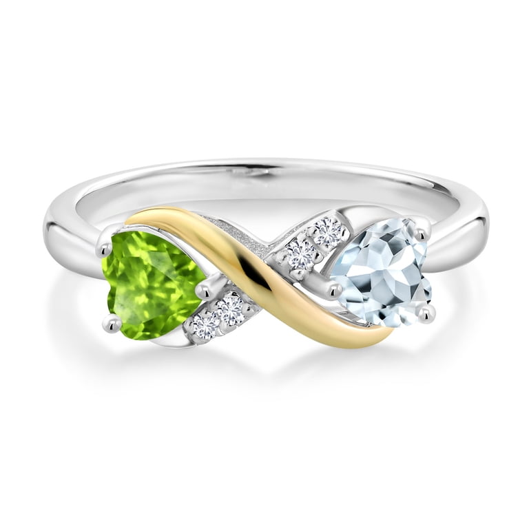 925 Silver And 10K Yellow Gold Persian Blue Moissanite Green Nano Emerald Green Peridot And Lab