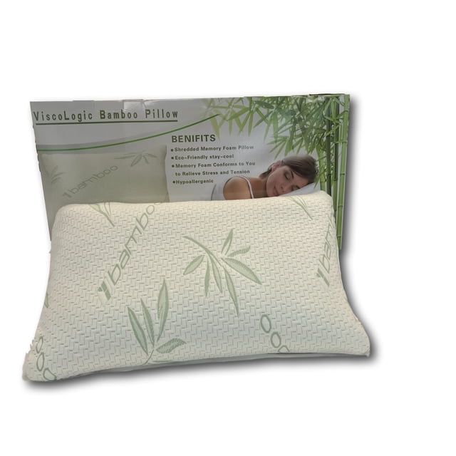 ViscoLogic Luxury Shredded Memory Foam Pillow with Thin Memory Foam Shell, Cool Bamboo Mix Fabric Cover - Never compressed- Pillow (Single, Queen)