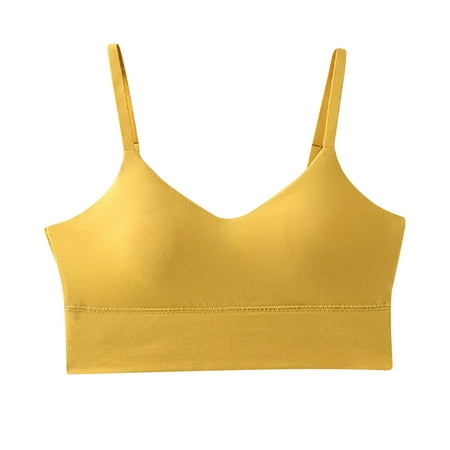 ATOYSOY Ribbed Tank Tops Sports Bra Everyday Bra Adjustable Yoga Activewear Breathable Push Up Bralette Teens Underwear Clearance Comfort Bra Wireless Seamless Tank Tops Yellow S