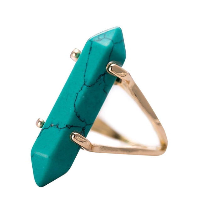Natural Agate Crystal Decorations Rings Hexagon Stone Design Alloy rings Unisex Rings 2 Colors