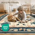 thumbnail image 4 of ODIKA 8'x10' Washable Area Rug Starfish Border Entry Themed Teal Beachy Nautical Turtle Ocean Playful for Living Room, Under Sectional, Family Room , Durable, Non-Slip, 4 of 7