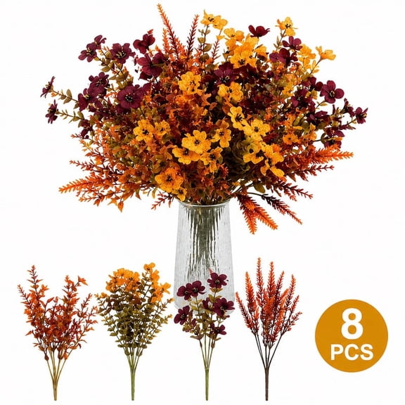 8 Bundles Artificial Fall Flowers for Outdoors Decor, Fall Artificial Flowers for Outdoor Planters, Fall Decor & Fall Decorations for Home, Farmhouse Vase Filler for Thanksgiving Table Centerpiece