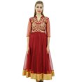 thumbnail image 1 of Bimba Women's Designer Anarkali Wedding Maroon Embroidered Net Kurta-26, 1 of 7